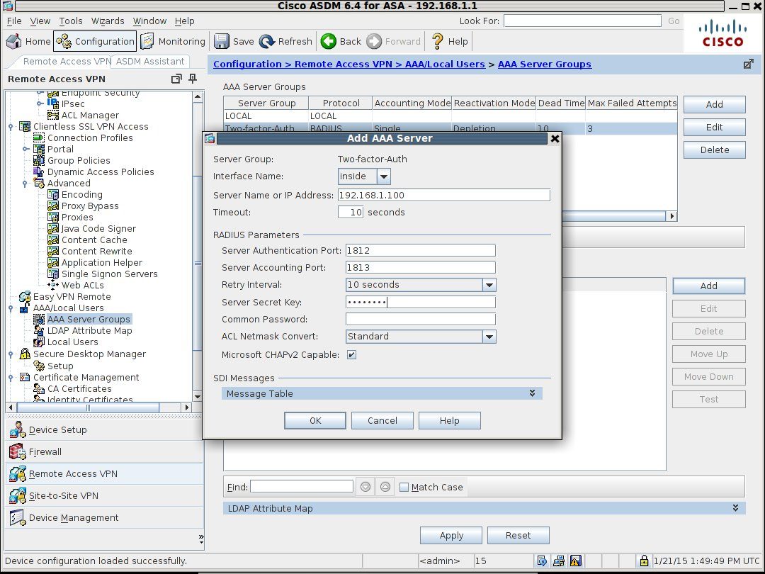 2 factor for cisco asa - AAA radius 