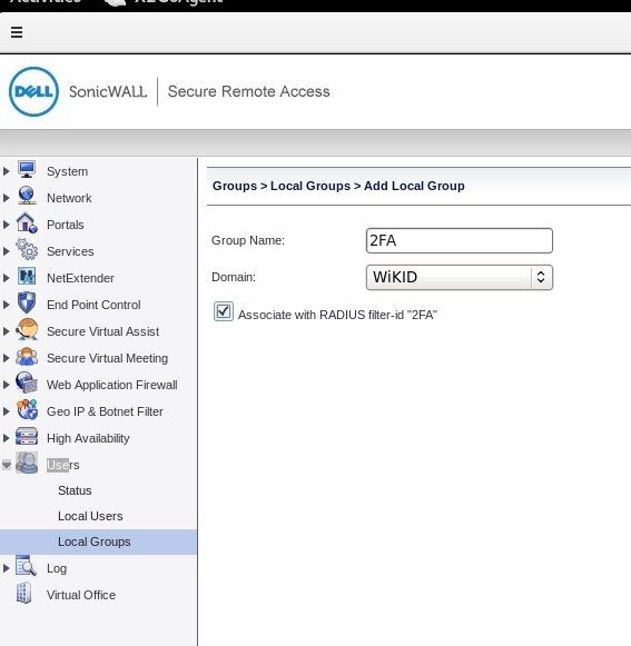 SonicWall - 2 factor group