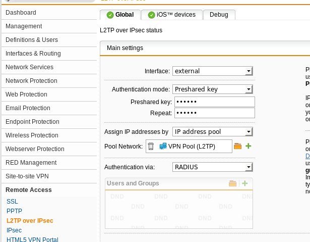 2 factor auth for Sophos L2TP IPsec